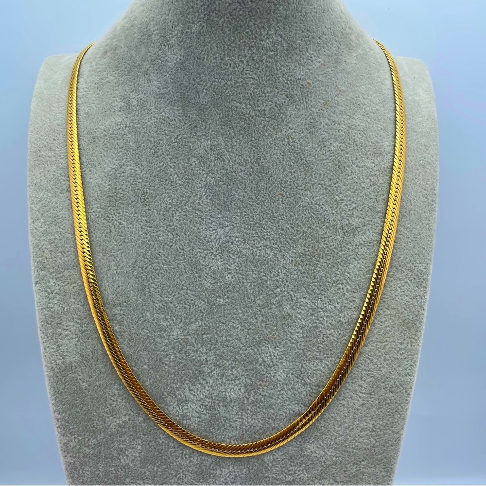 Vintage Napier Gold Herringbone Necklace – 24” Flat Chain, Signed
